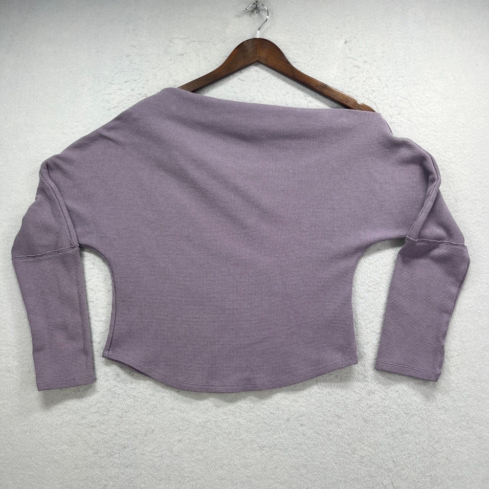 We The Free Top Womens Large Purple Waffle Knit Off Shoulder Thermal Boho Casual